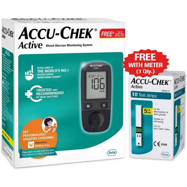 Accu-Chek Active Blood Glucometer Kit (Box of 10 Test strips Free)